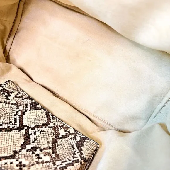 Steve Madden Tote Natural Tan Woven Straw Snakeskin Trim Bonus Pouch - Picture 7 of 12